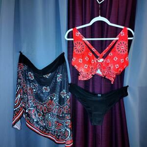 SUPER CUTE RED BANDANA BIKINI BATHING SUIT - 3 PIECES